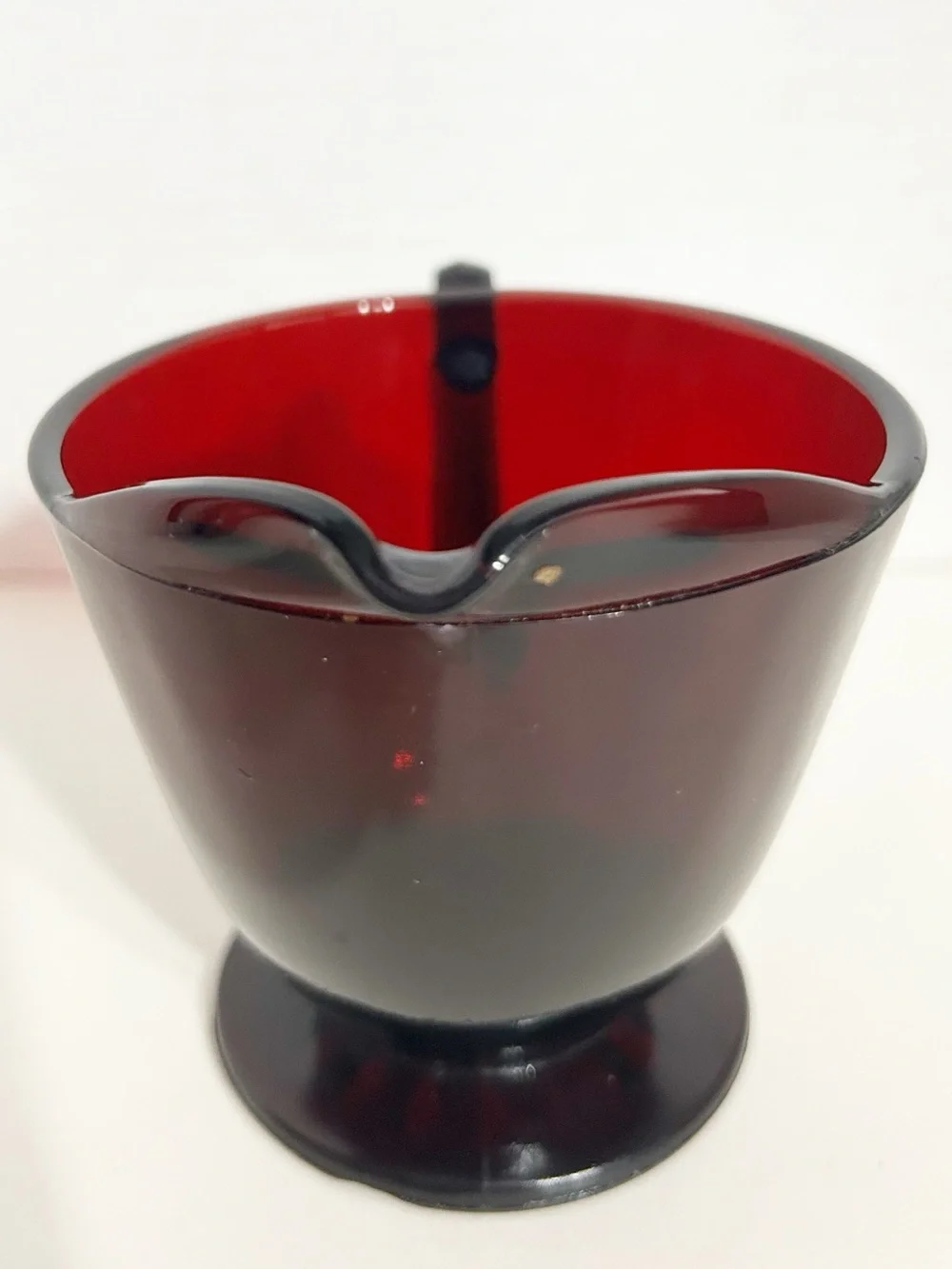 Vintage Anchor Hocking Royal Ruby Red Glass Foot Creamer Pitcher Starburst Base